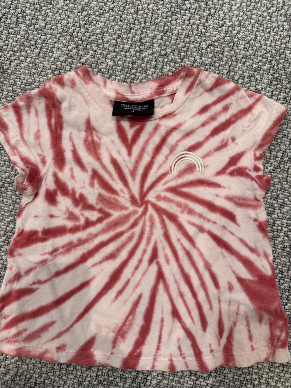 Tie-Dye Pink Kids Tee with Rainbow Embroidered Accent